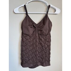 Women's Brown Smocked Diamond Texture Cami Tank Top Whimsigoth Fairy Grunge OS